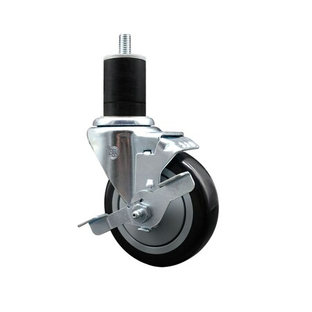 Service Caster 4'' SS Black Poly Swivel 1-3/4'' Expanding Stem Caster with Brake SCC-SSEX20S414-PPUB-BLK-TLB-134